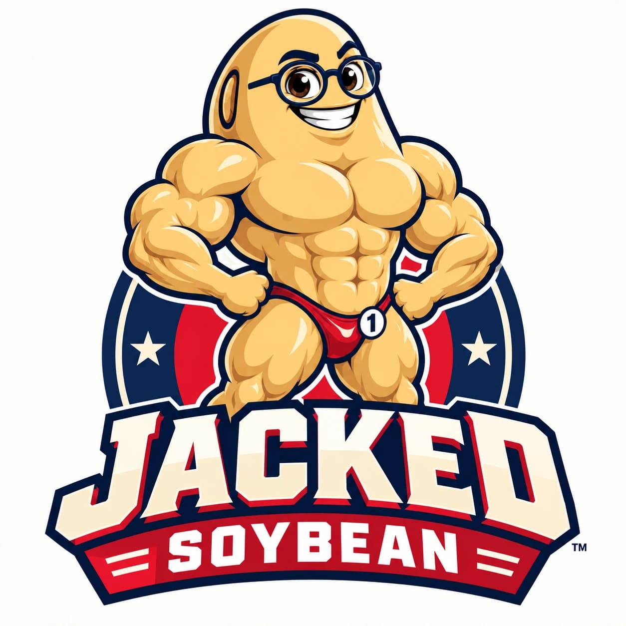 Jacked Soybean, with round-glasses mascot Jack D. Soybean
